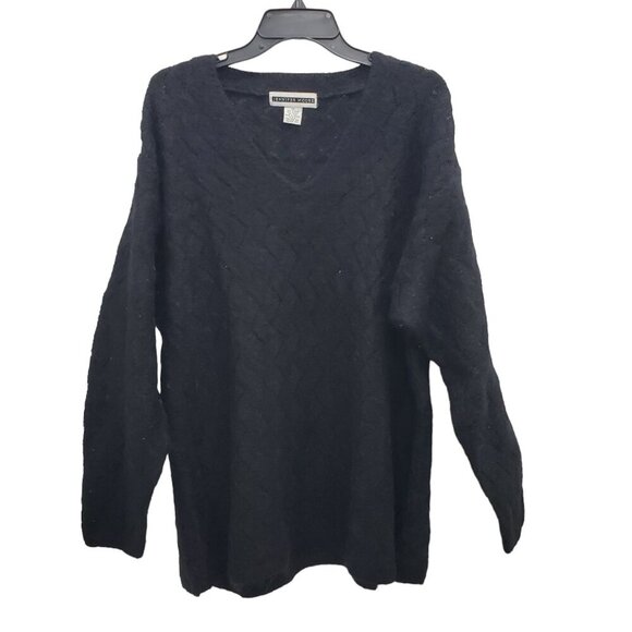 Jennifer‎ Moore Woman's Vintage Black Chevron Eyelet Knit Mohair Sweater 2X - Picture 1 of 6